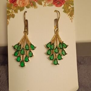 Elegant Green and Gold Drop Earrings